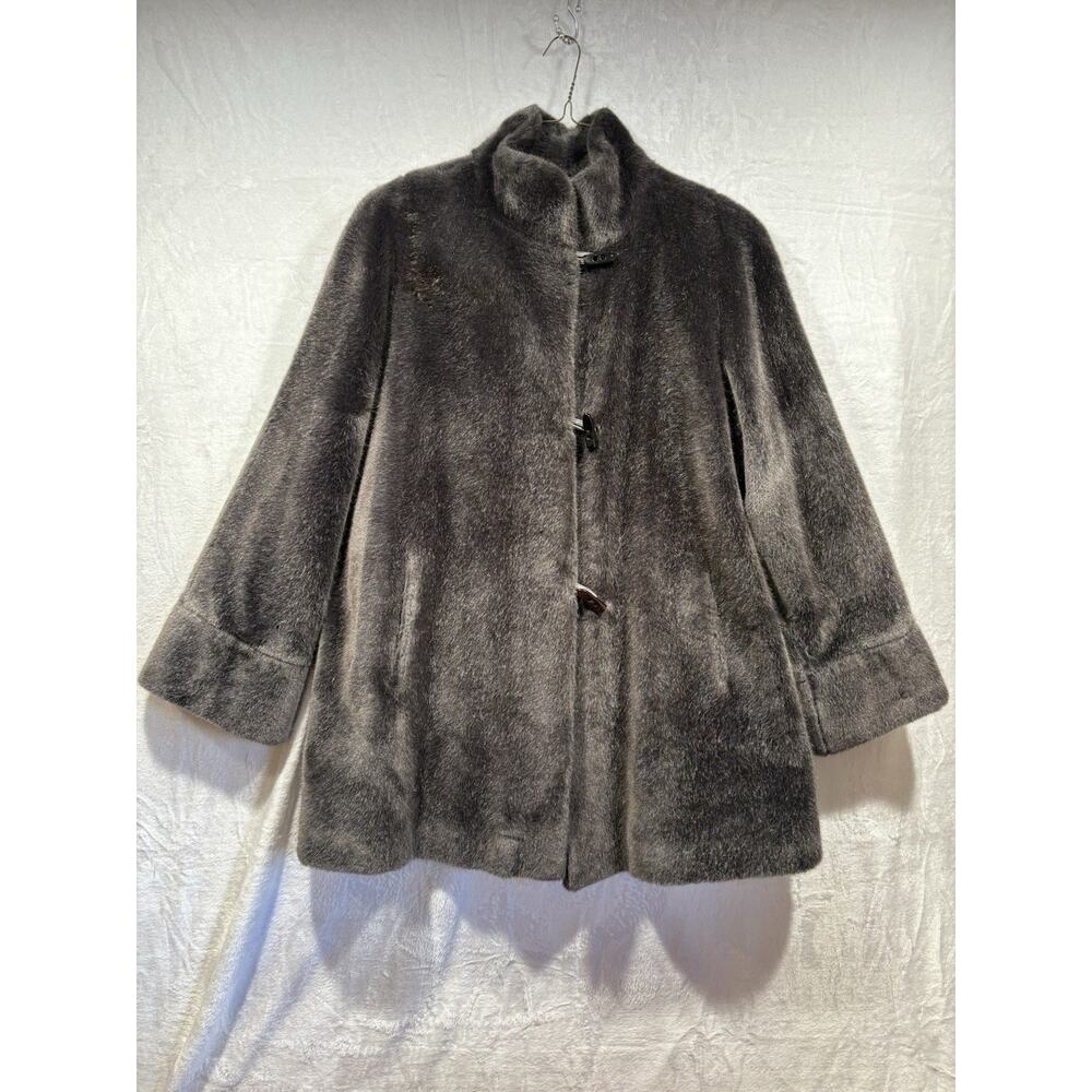 Vintage Comme Du Vrai Paris Faux Fur Coat with Toggle Closures Women's Size 12